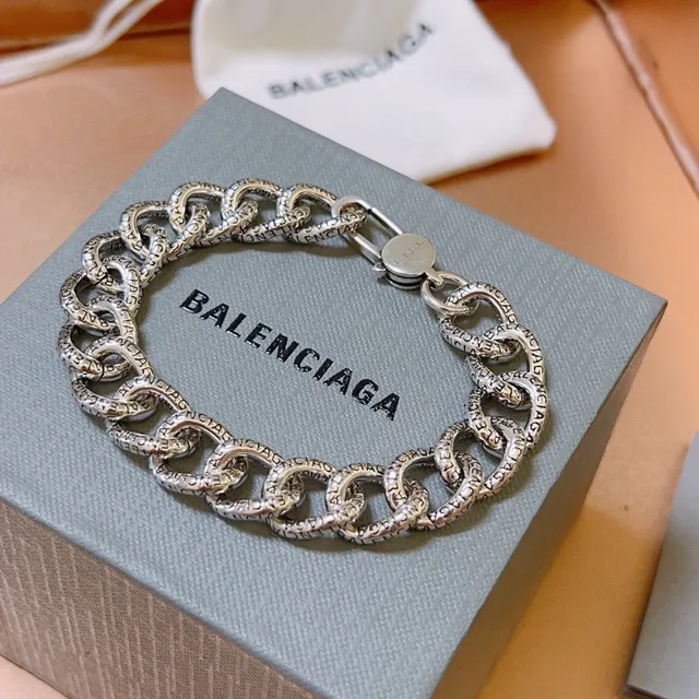 Balenciaga Logo Chain Engraved Silver Bracelet 6