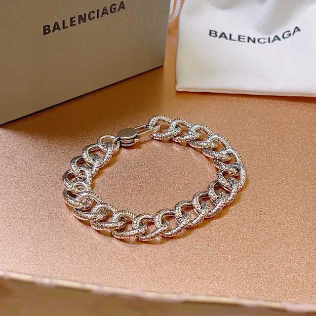 Balenciaga Logo Chain Engraved Silver Bracelet 7