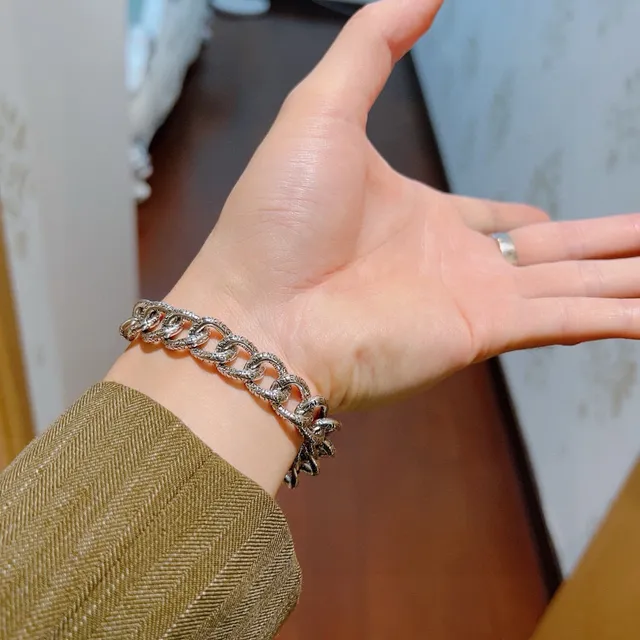 Balenciaga Logo Chain Engraved Silver Bracelet 8