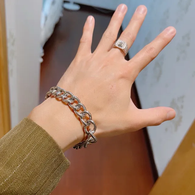 Balenciaga Logo Chain Engraved Silver Bracelet 9