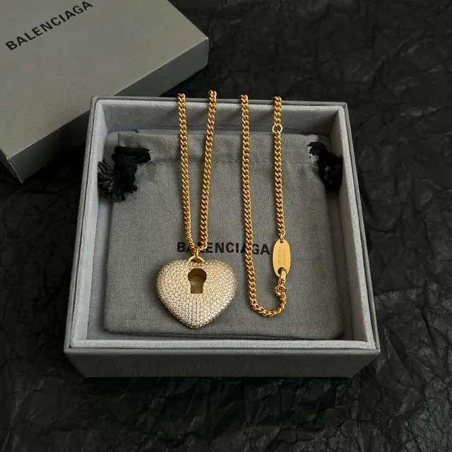 Balenciaga Love Lock Dorado Blanco Pavé-Set Collar 3