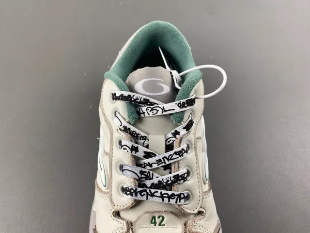 Balenciaga Runner Bege Verde Camada Couro Superior Impressão Graffiti Cadarços Tênis Lifestyle 6
