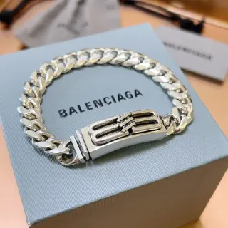 Balenciaga Plata Azul Cadena Curb-Link Gruesa Hebilla B-Buckle rectangular Brazalete