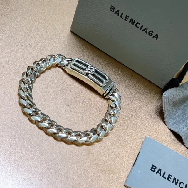 Balenciaga Plata Azul Cadena Curb-Link Gruesa Hebilla B-Buckle rectangular Brazalete 3