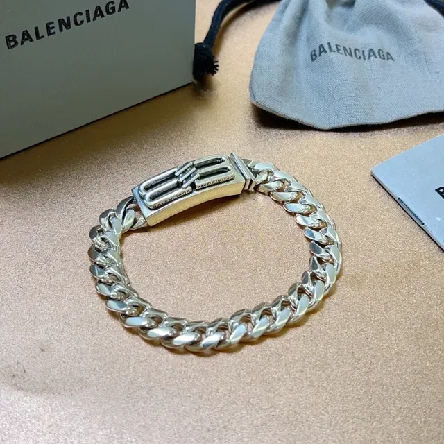 Balenciaga Plata Azul Cadena Curb-Link Gruesa Hebilla B-Buckle rectangular Brazalete 6