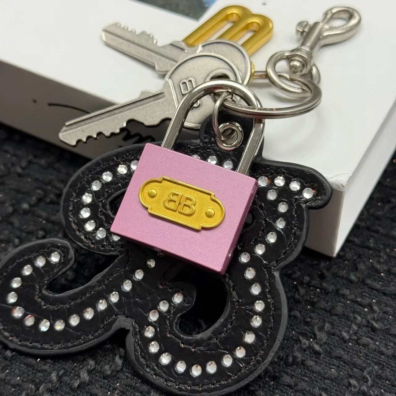 Balenciaga Silver Pink Crystal-Embellished Logo-Charm Jewelry 2