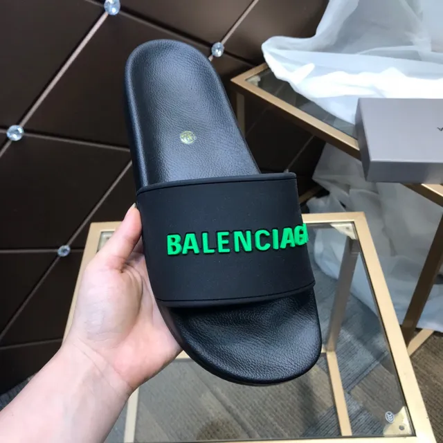 Balenciaga Slide Preto Verde Construção tipo borracha Logo Neón Bold Chinelos 2