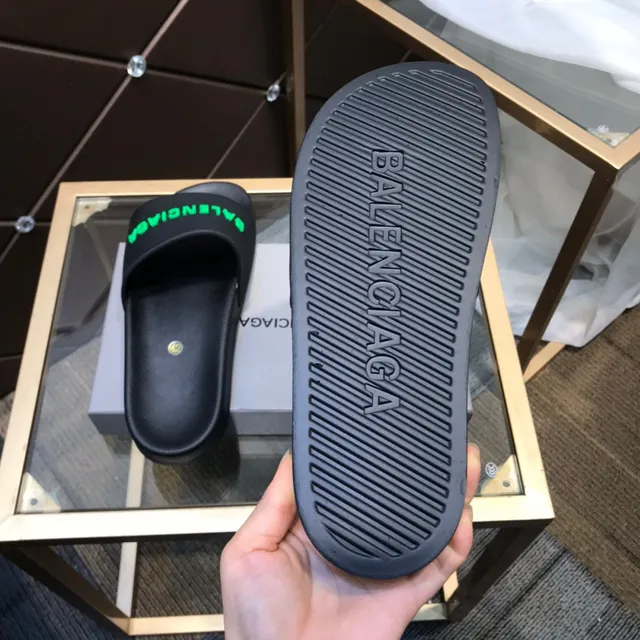 Balenciaga Slide Preto Verde Construção tipo borracha Logo Neón Bold Chinelos 3