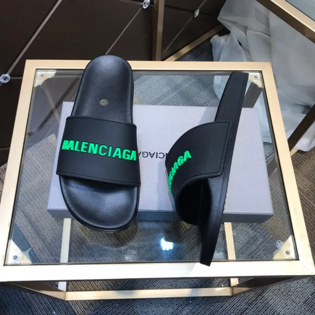 Balenciaga Slide Preto Verde Construção tipo borracha Logo Neón Bold Chinelos 6