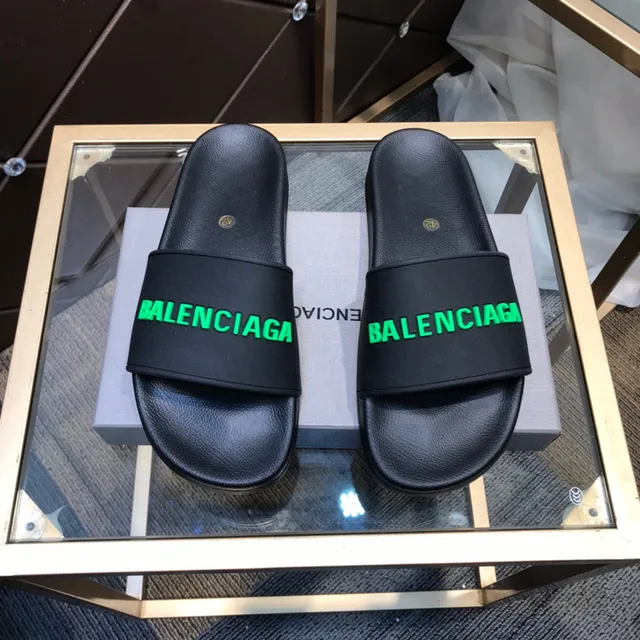 Balenciaga Slide Preto Verde Construção tipo borracha Logo Neón Bold Chinelos 7