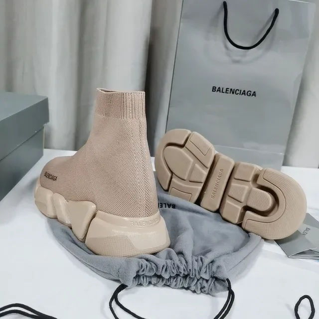 Balenciaga Speed Trainer Tênis Lifestyle de Malha Bege 4
