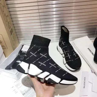 Balenciaga Speed Trainer حذاء رياضي أسود وأبيض من الخيط الحياكة أسلوب الحياة