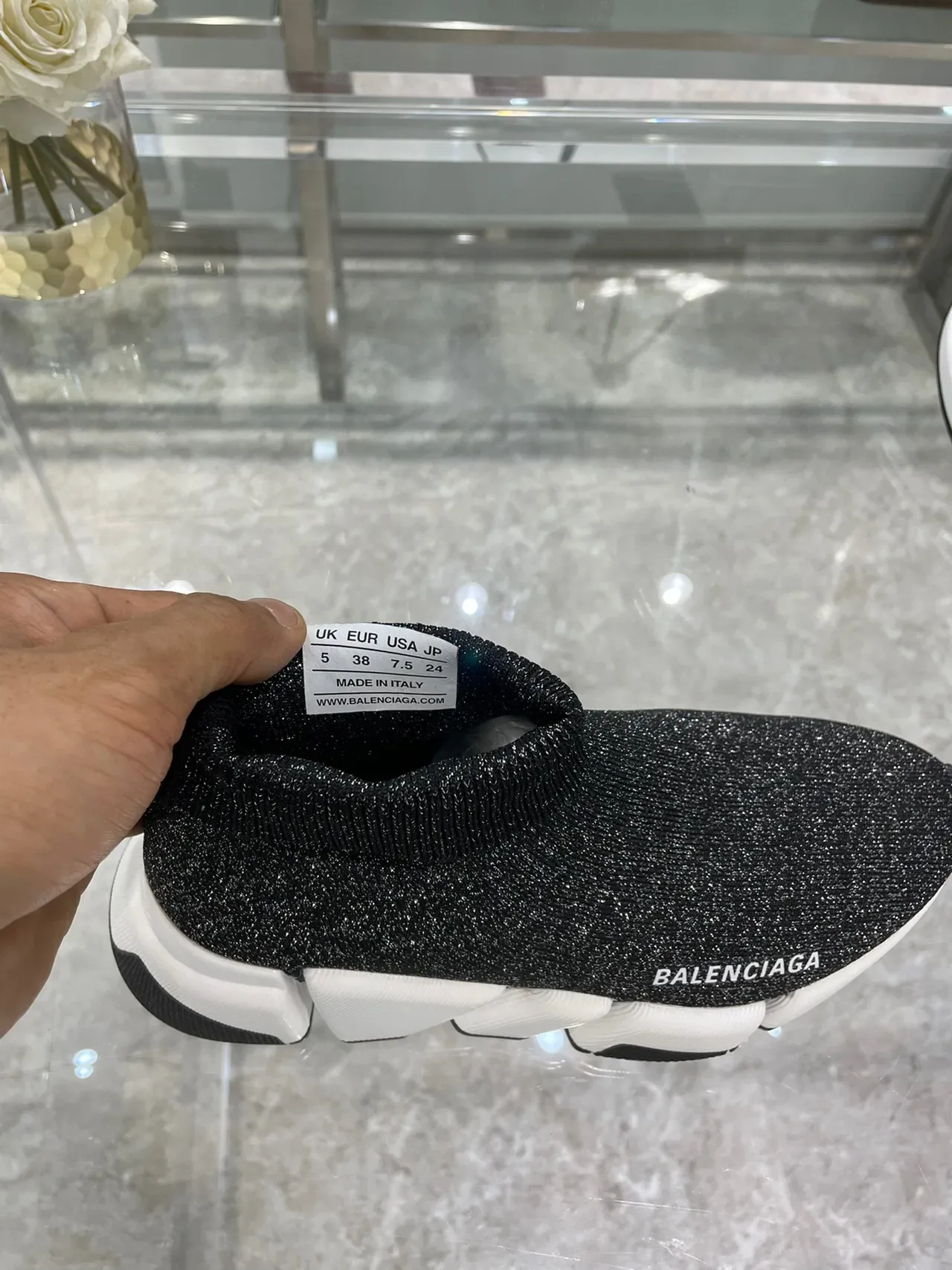 Balenciaga Speed Trainer Black Glitter Knit Lifestyle Sneakers 2