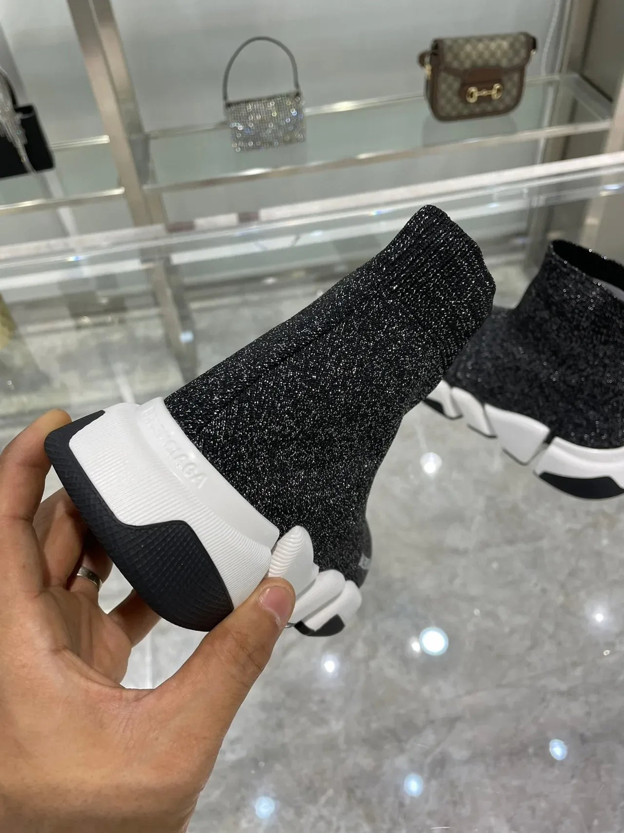 Balenciaga Speed Trainer Black Glitter Knit Lifestyle Sneakers 3