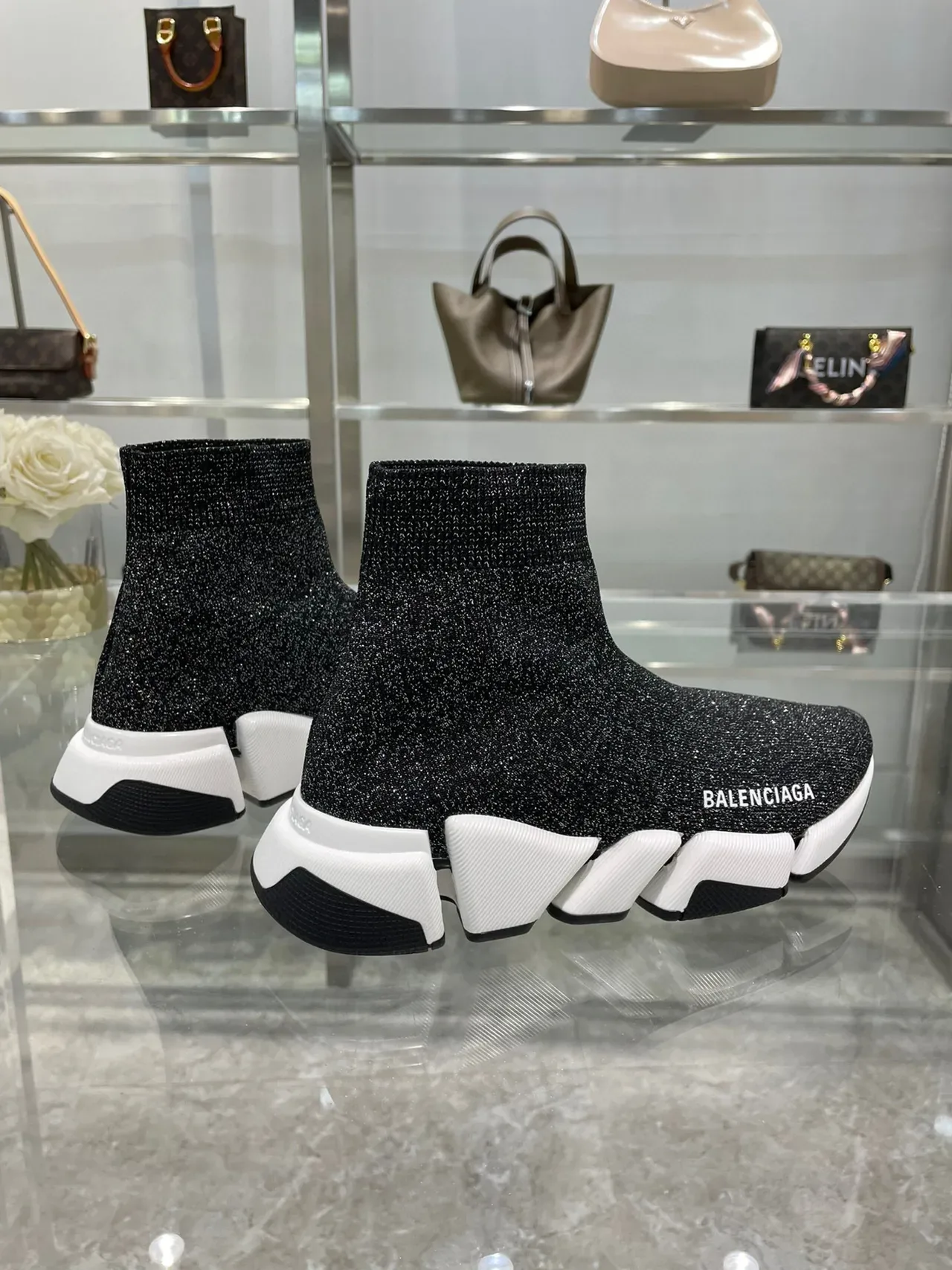 Balenciaga Speed Trainer Black Glitter Knit Lifestyle Sneakers 6