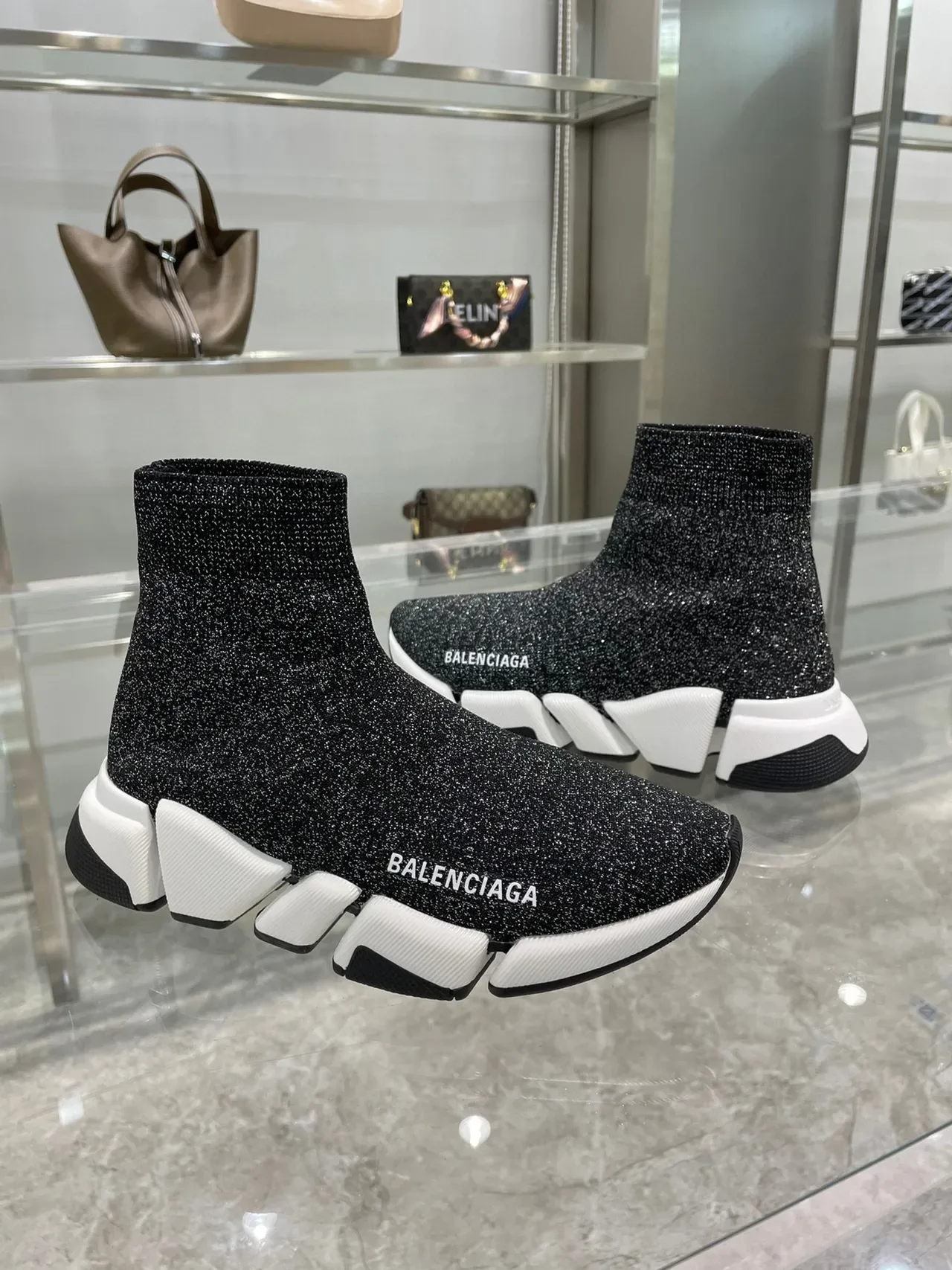 Balenciaga Speed Trainer Black Glitter Knit Lifestyle Sneakers 7