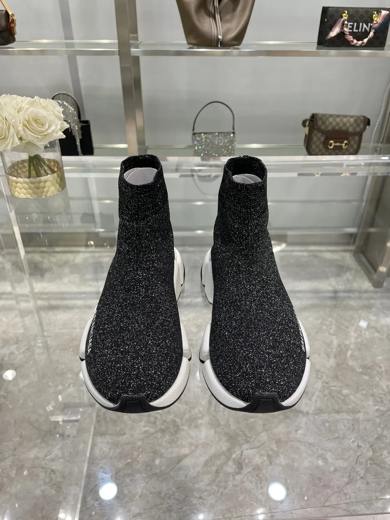 Balenciaga Speed Trainer Black Glitter Knit Lifestyle Sneakers 8