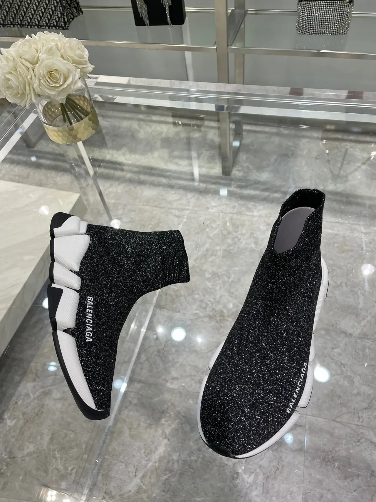Balenciaga Speed Trainer Black Glitter Knit Lifestyle Sneakers 9