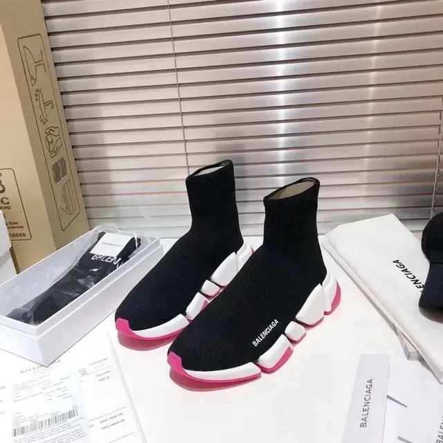 Balenciaga Speed Trainer أسود أبيض وردي حذاء لايف ستايل 5