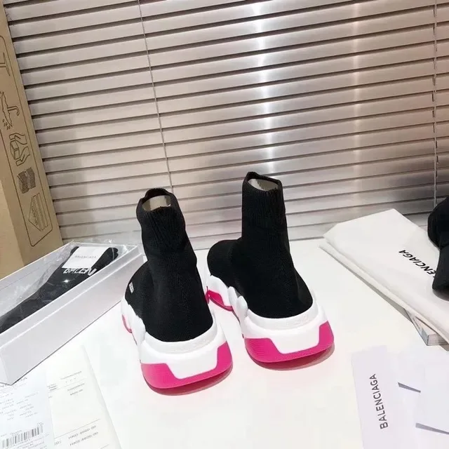Balenciaga Speed Trainer أسود أبيض وردي حذاء لايف ستايل 6