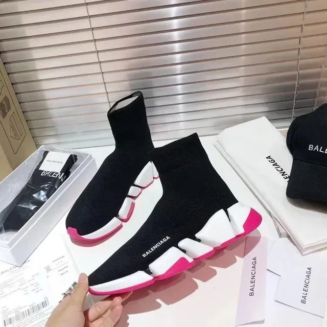 Balenciaga Speed Trainer أسود أبيض وردي حذاء لايف ستايل 7