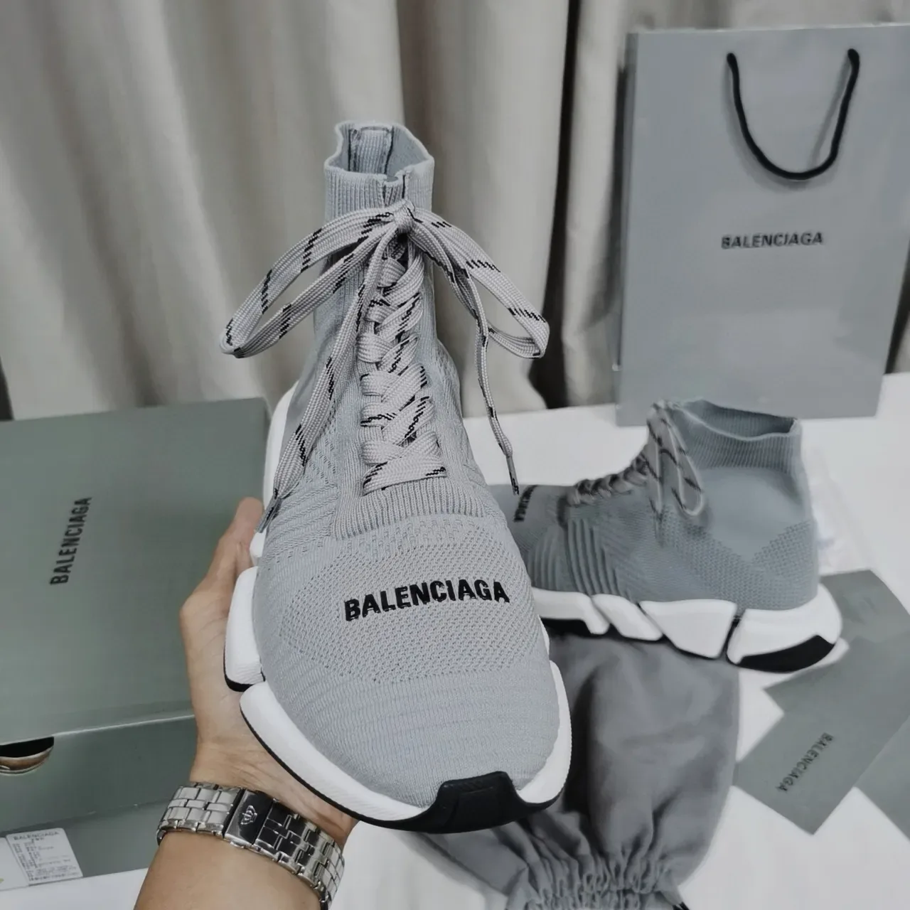 Balenciaga Speed Trainer Baskets lifestyle gris en maille 3