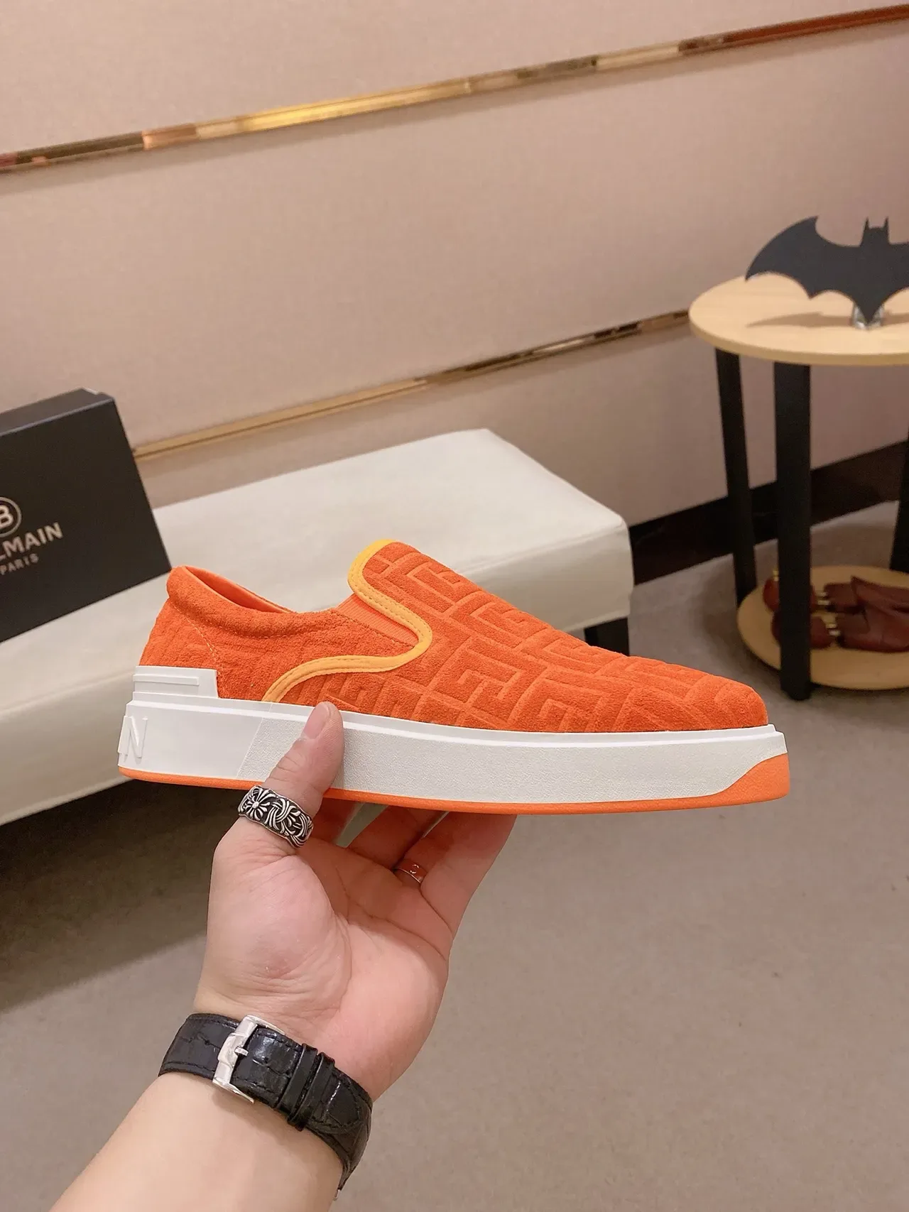 Balenciaga Speed Trainer Orange Embossed Monogram Slip-On Lifestyle Sneakers 4