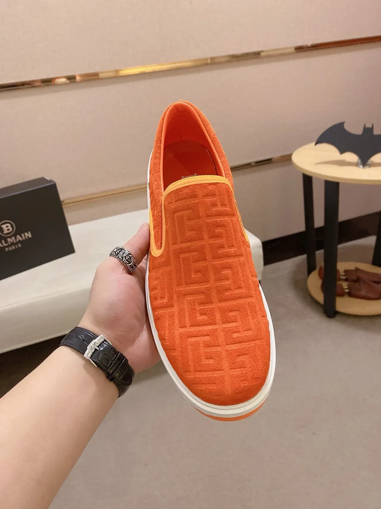 Balenciaga Speed Trainer Orange Embossed Monogram Slip-On Lifestyle Sneakers 5