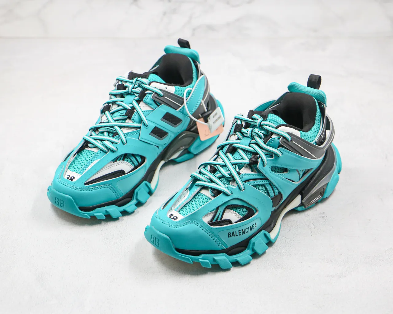 Balenciaga Track Trainer tênis turquesa preto chunky 9