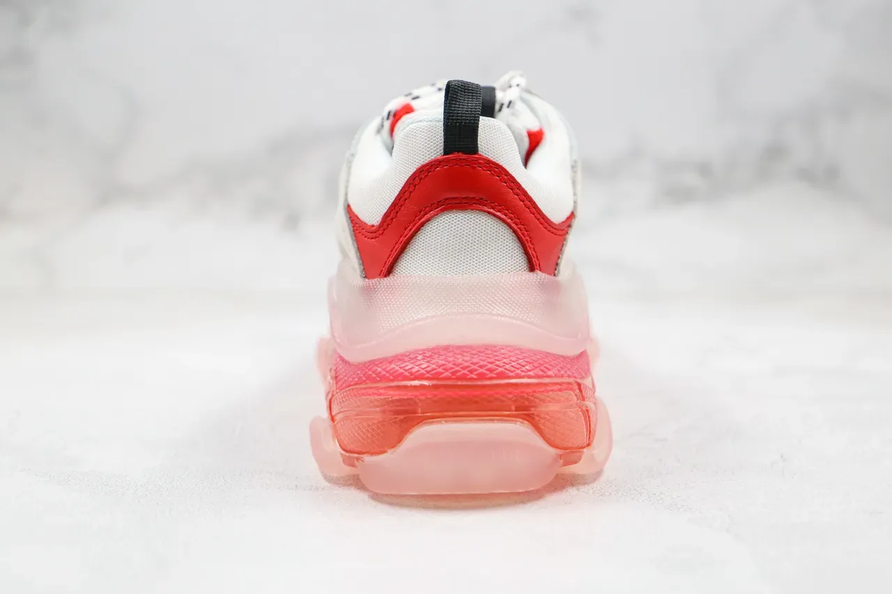 Balenciaga Triple S أبيض وأحمر قاعدة شفافة كروسبي سنيكرز 3