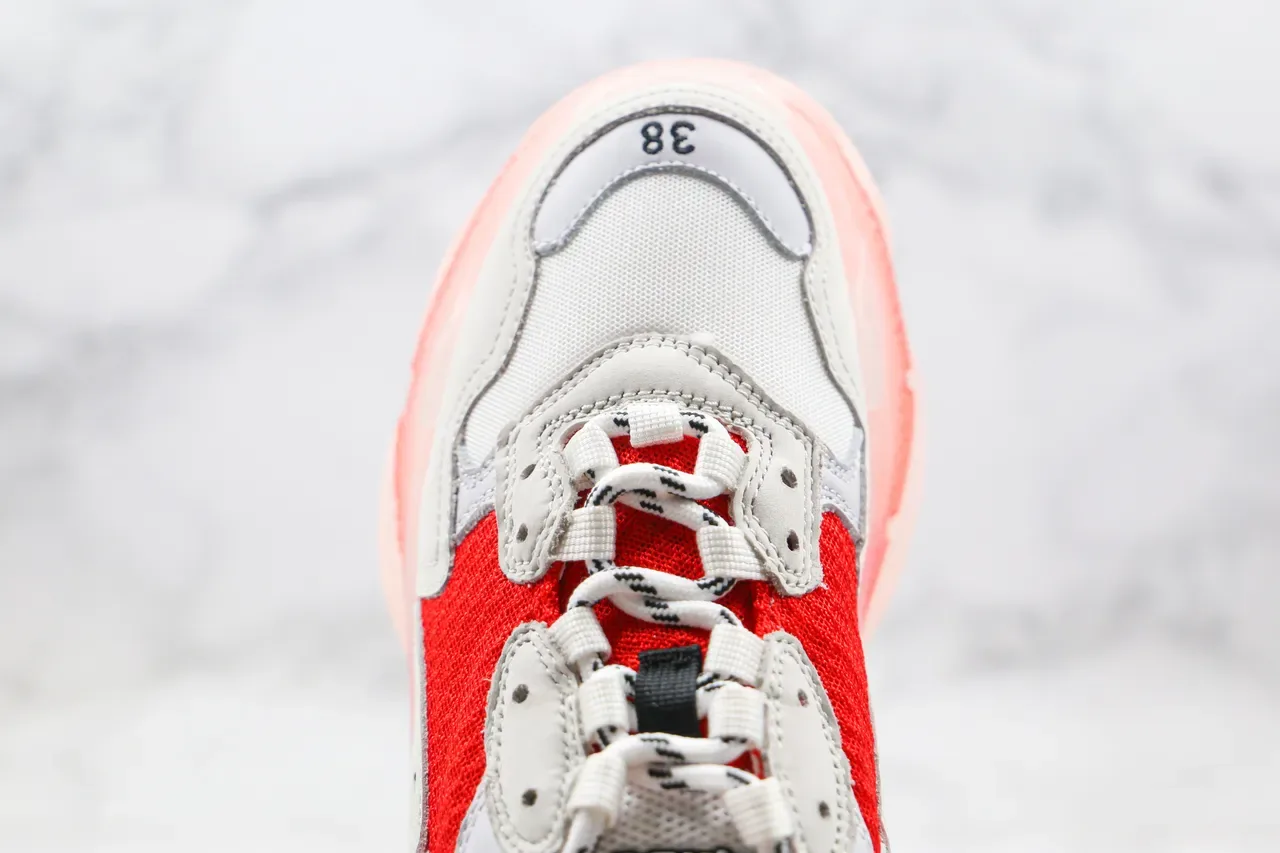 Balenciaga Triple S أبيض وأحمر قاعدة شفافة كروسبي سنيكرز 5