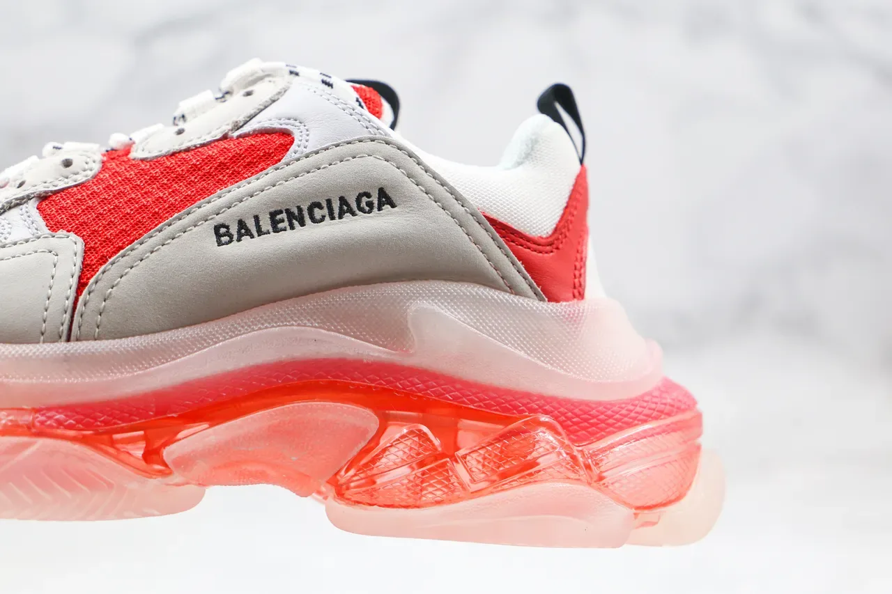Balenciaga Triple S أبيض وأحمر قاعدة شفافة كروسبي سنيكرز 6