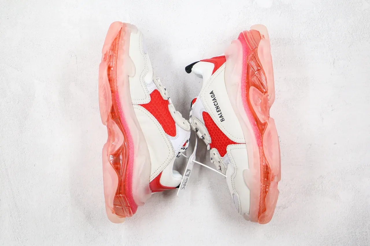 Balenciaga Triple S أبيض وأحمر قاعدة شفافة كروسبي سنيكرز 9
