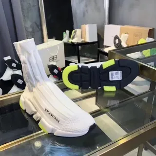 Balenciaga সাদা হলুদ মোজা ফিট নিট উপর নকশাবদ্ধ একাধিক স্তরের মিডসোল জীবনযাত্রা স্নিকার