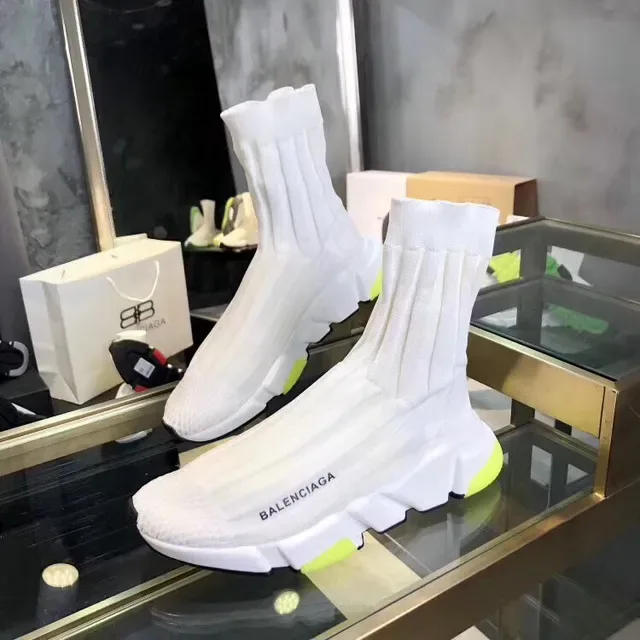 Balenciaga Baskets style de vie Blanc Jaune Conforme Chaussette Haut Tricoté Sculpté Semelle Milieu Multicouche 2