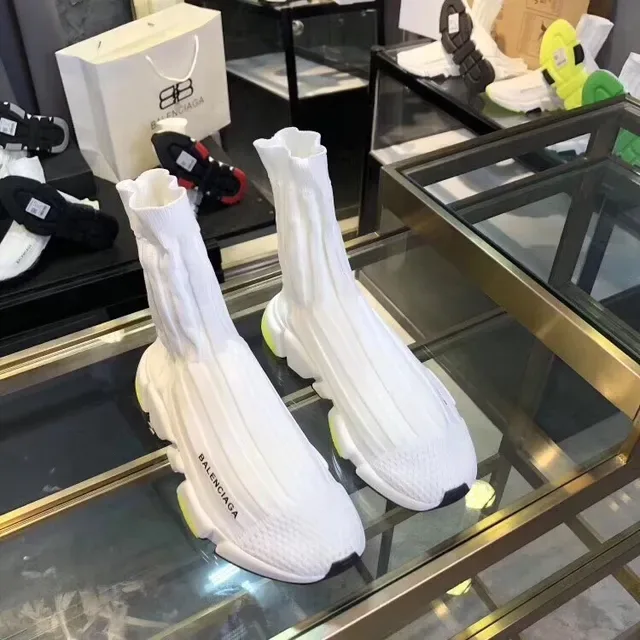 Balenciaga Baskets style de vie Blanc Jaune Conforme Chaussette Haut Tricoté Sculpté Semelle Milieu Multicouche 3