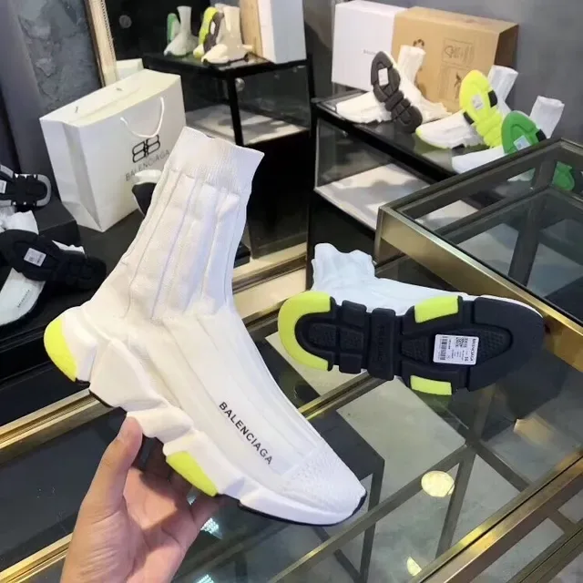 Balenciaga Baskets style de vie Blanc Jaune Conforme Chaussette Haut Tricoté Sculpté Semelle Milieu Multicouche 5
