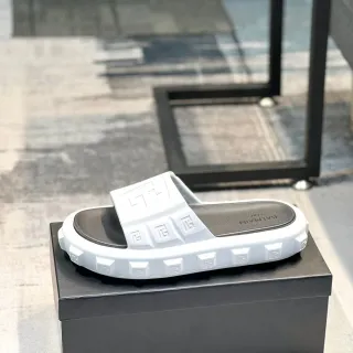 Balmain B-Bold Molded Monogram White and Black Slippers