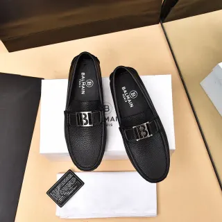 Balmain B-Court Black Pebbled Leather Loafers