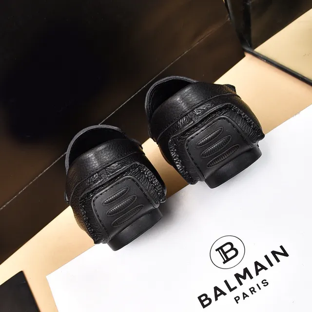 Balmain B-Court Mocassins de couro preto granulado 2