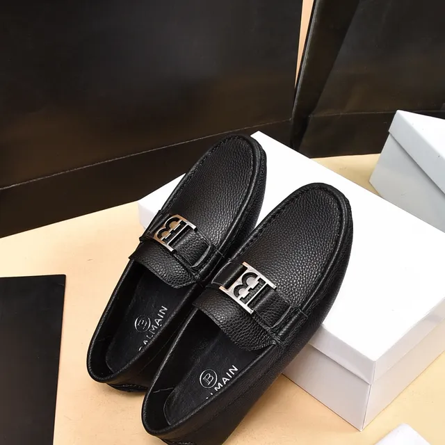 Balmain B-Court Mocassins de couro preto granulado 3