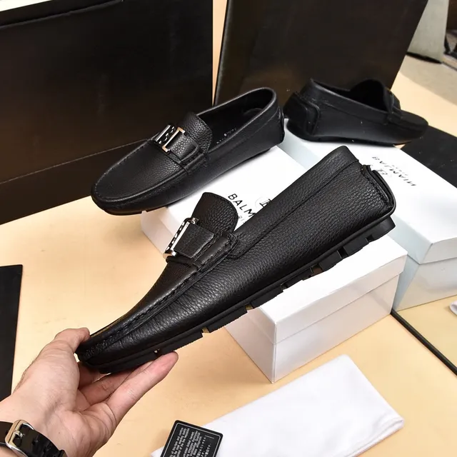 Balmain B-Court Mocassins de couro preto granulado 7