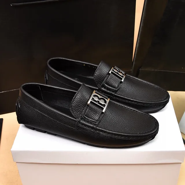 Balmain B-Court Mocassins de couro preto granulado 8