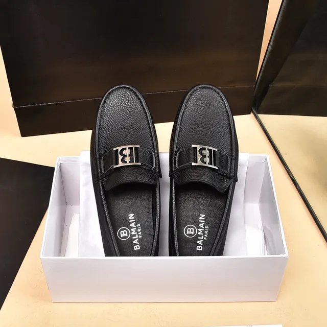 Balmain B-Court Mocassins de couro preto granulado 9