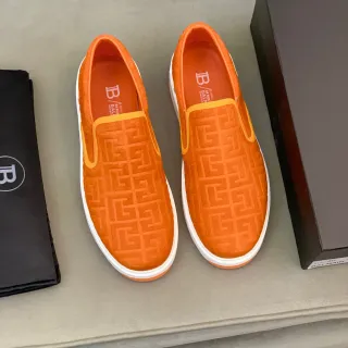 Balmain B-Court Orange Monogram Slip-On Lifestyle Sneakers