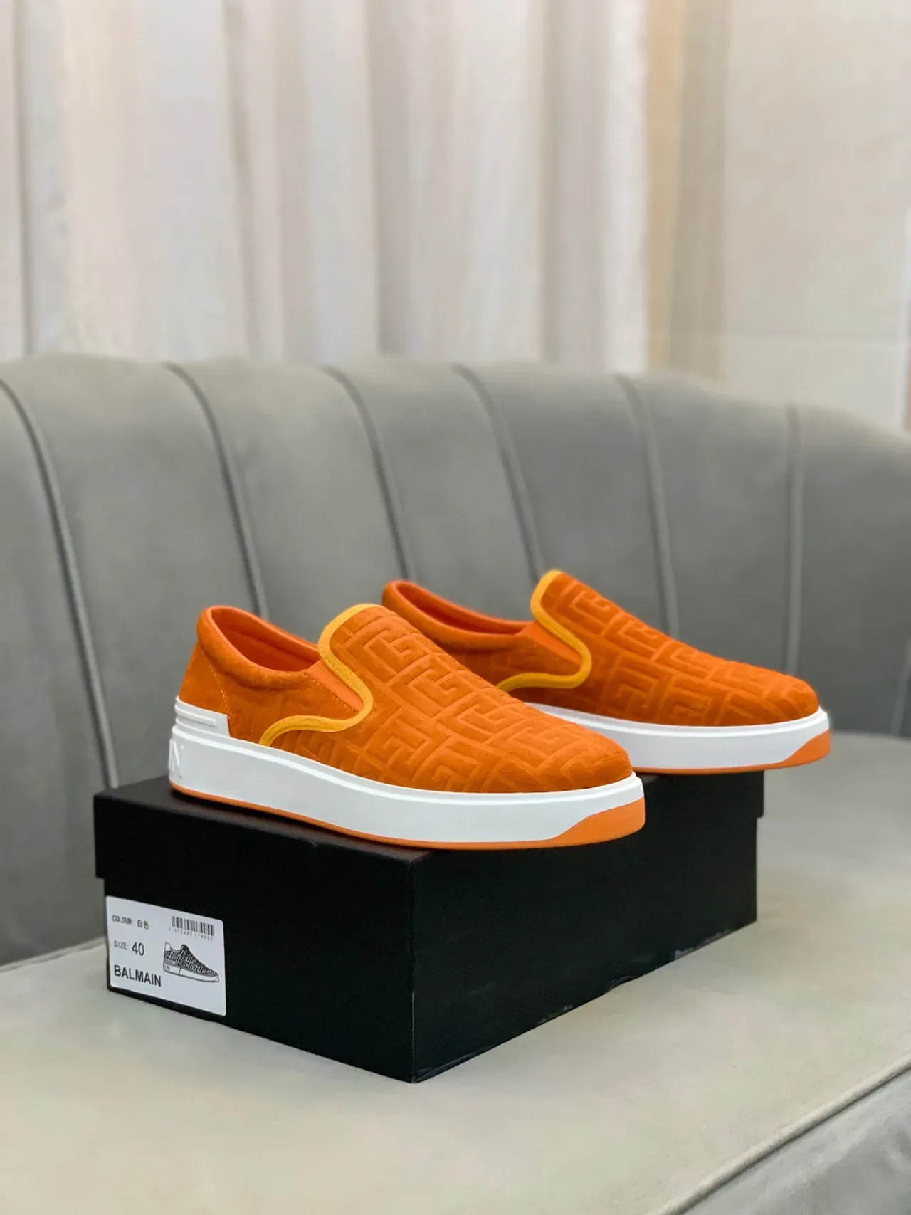Balmain B-Court Chaussures Lifestyle Orange Monogram Slip-On 6