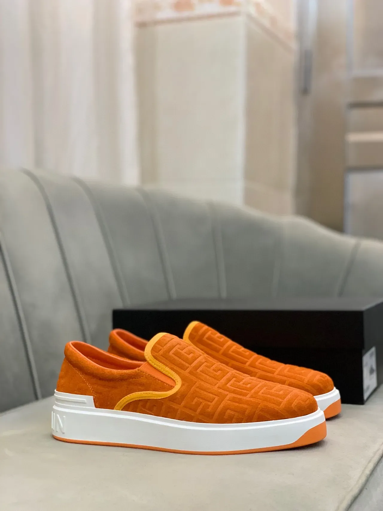 Balmain B-Court Chaussures Lifestyle Orange Monogram Slip-On 7