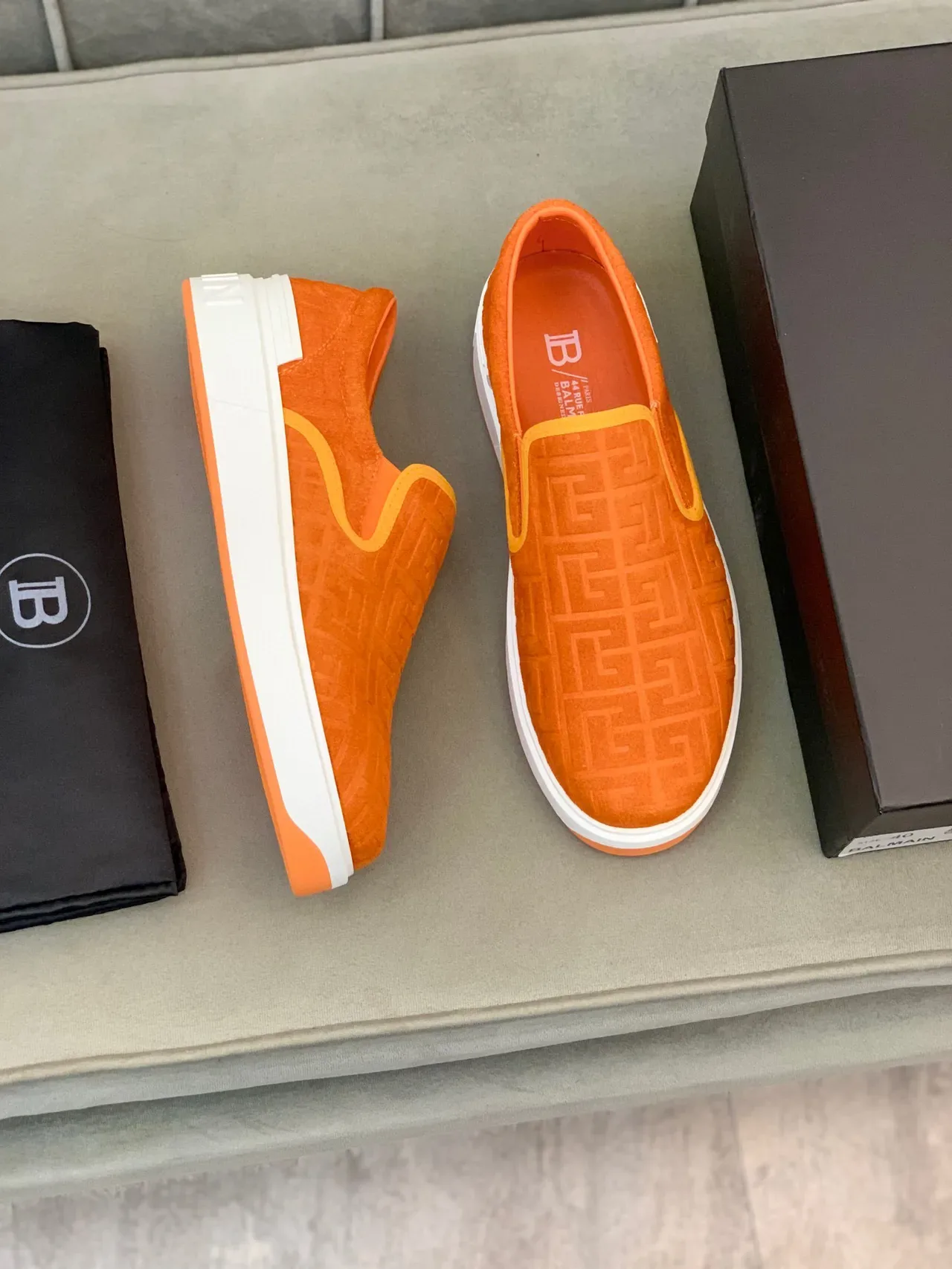 Balmain B-Court Chaussures Lifestyle Orange Monogram Slip-On 8