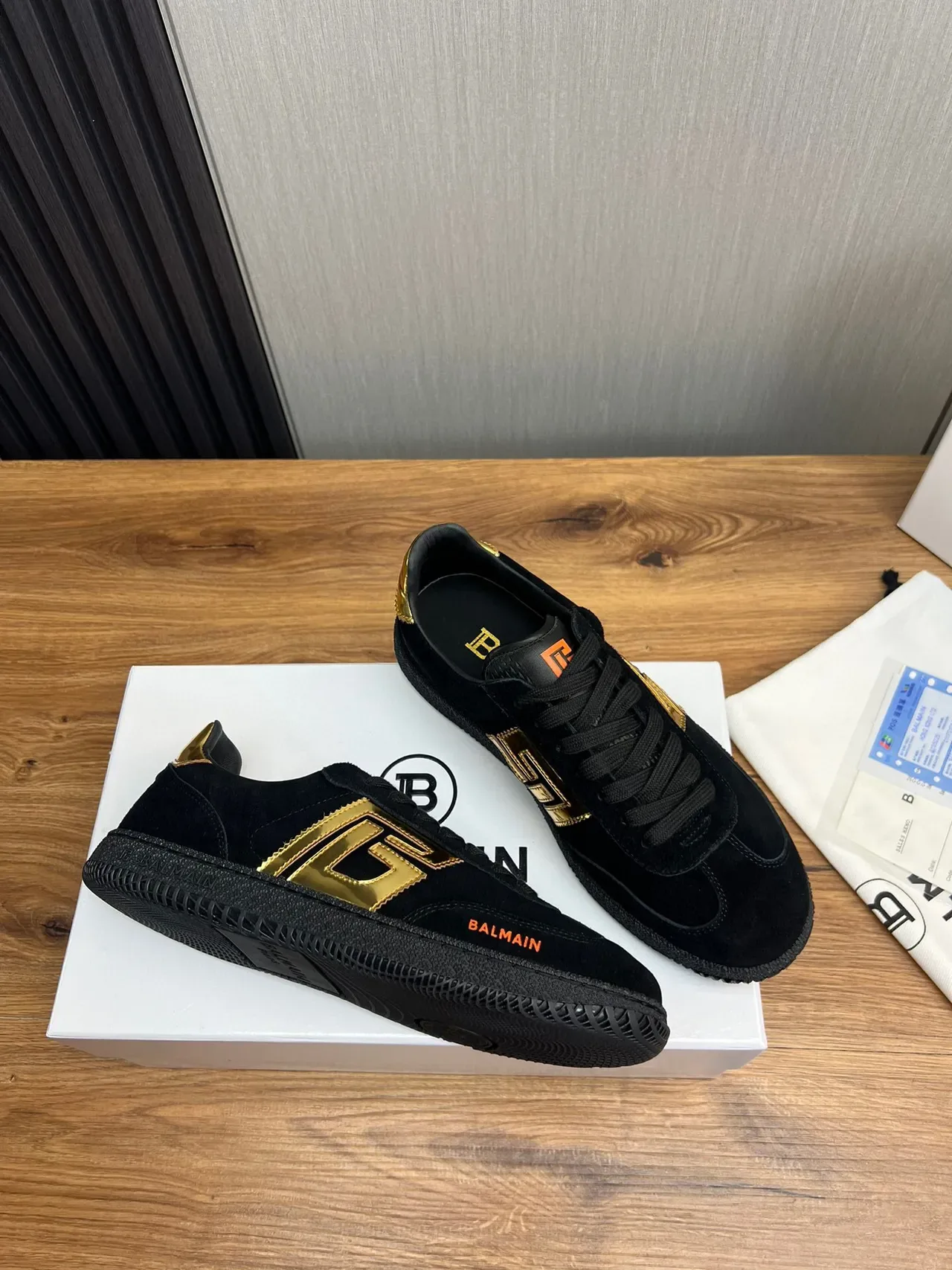 Balmain Black Gold Suede Upper Monogram Logo Lifestyle Sneakers 4