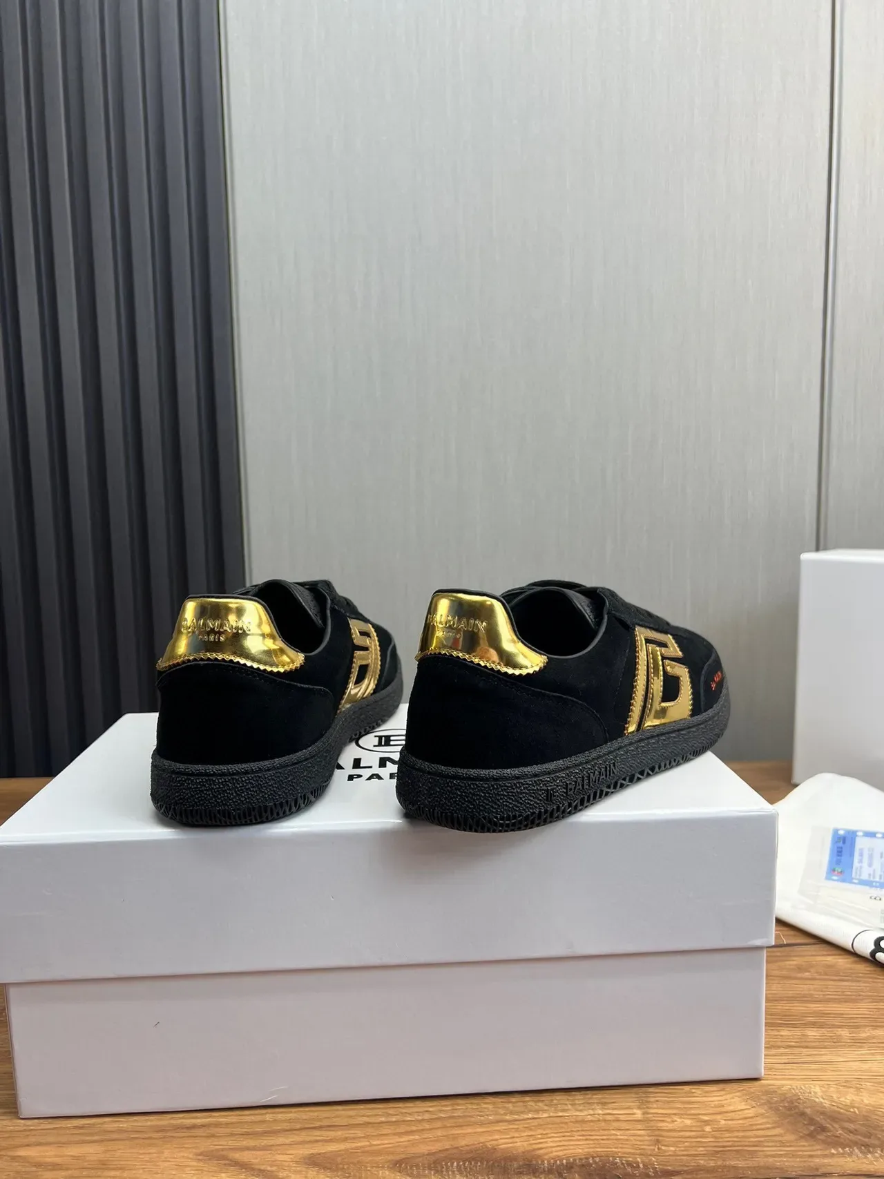 Balmain Black Gold Suede Upper Monogram Logo Lifestyle Sneakers 5